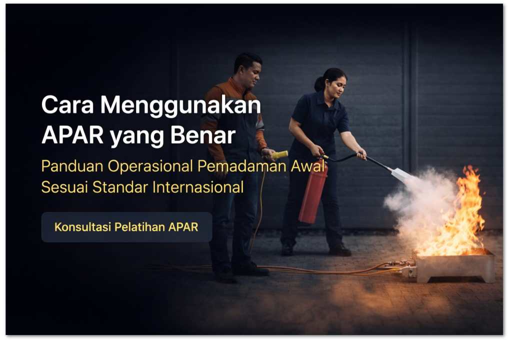 Simulasi cara menggunakan APAR dengan metode PASS untuk memadamkan kebakaran tahap awal.